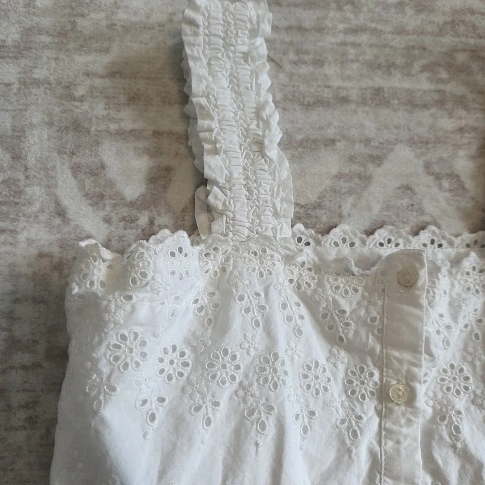 Gap x DOEN Girls Dress Size 10-11 White Eyelet Cotton Midi Tiered Cottagecore